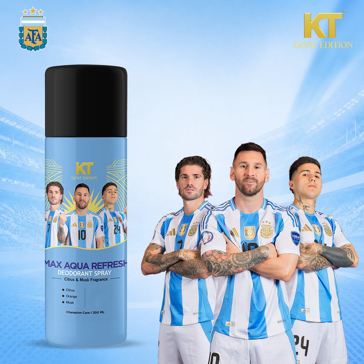 KT GOAT Edition Max Aqua Refresh Deodorant Spray | Citrus & Musk Fragrance | 48Hr Odor Defense | Long Lasting Freshness | 200ml
