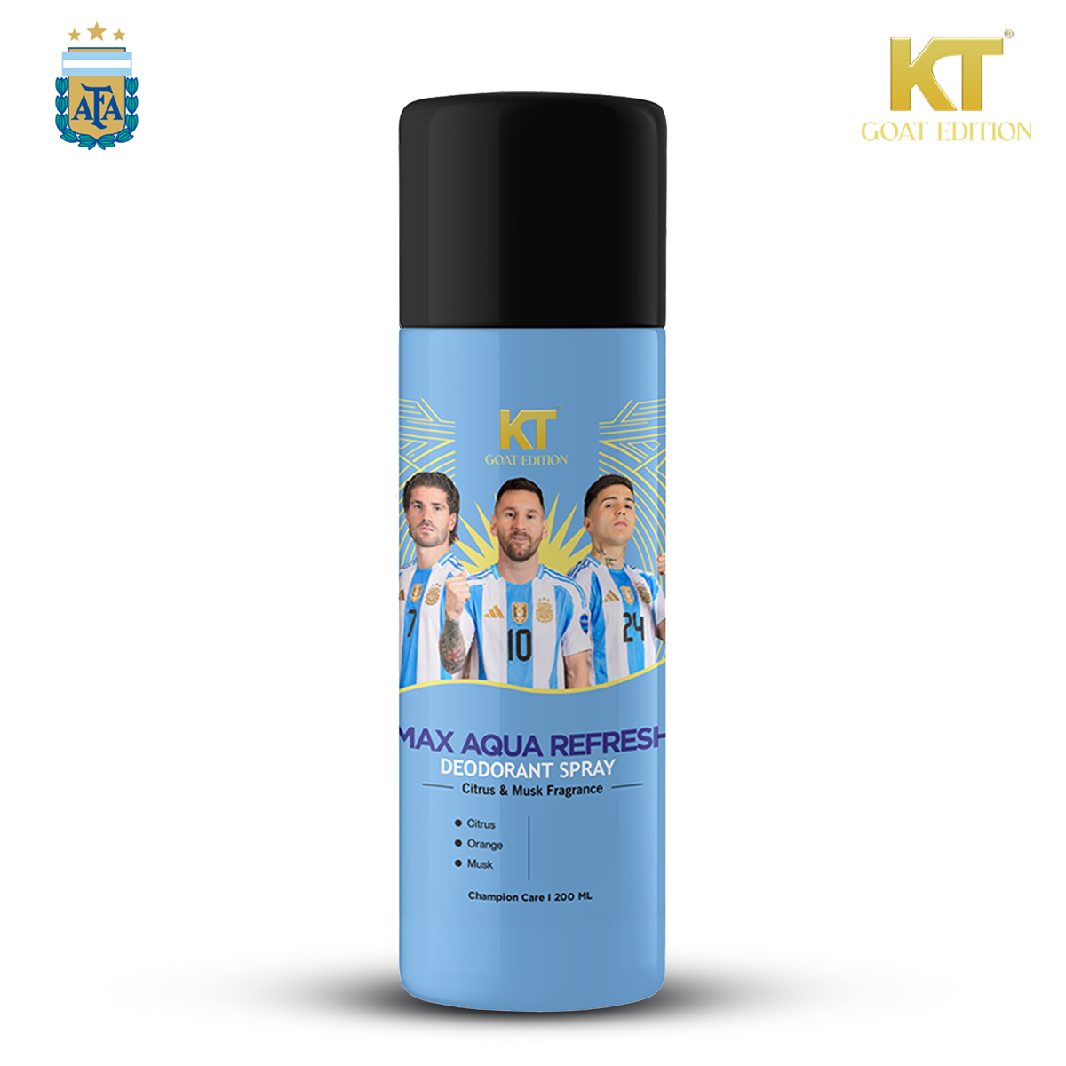 KT GOAT Edition Max Aqua Refresh Deodorant Spray | Citrus & Musk Fragrance | 48Hr Odor Defense | Long Lasting Freshness | 200ml