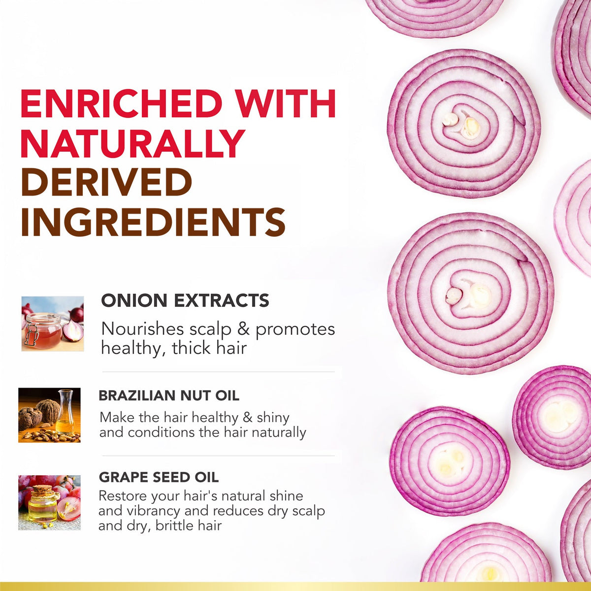 Organic Onion Shampoo & Conditioner 250ml + Onion Serum 100ml + Brazilian Silk Masque 500ml