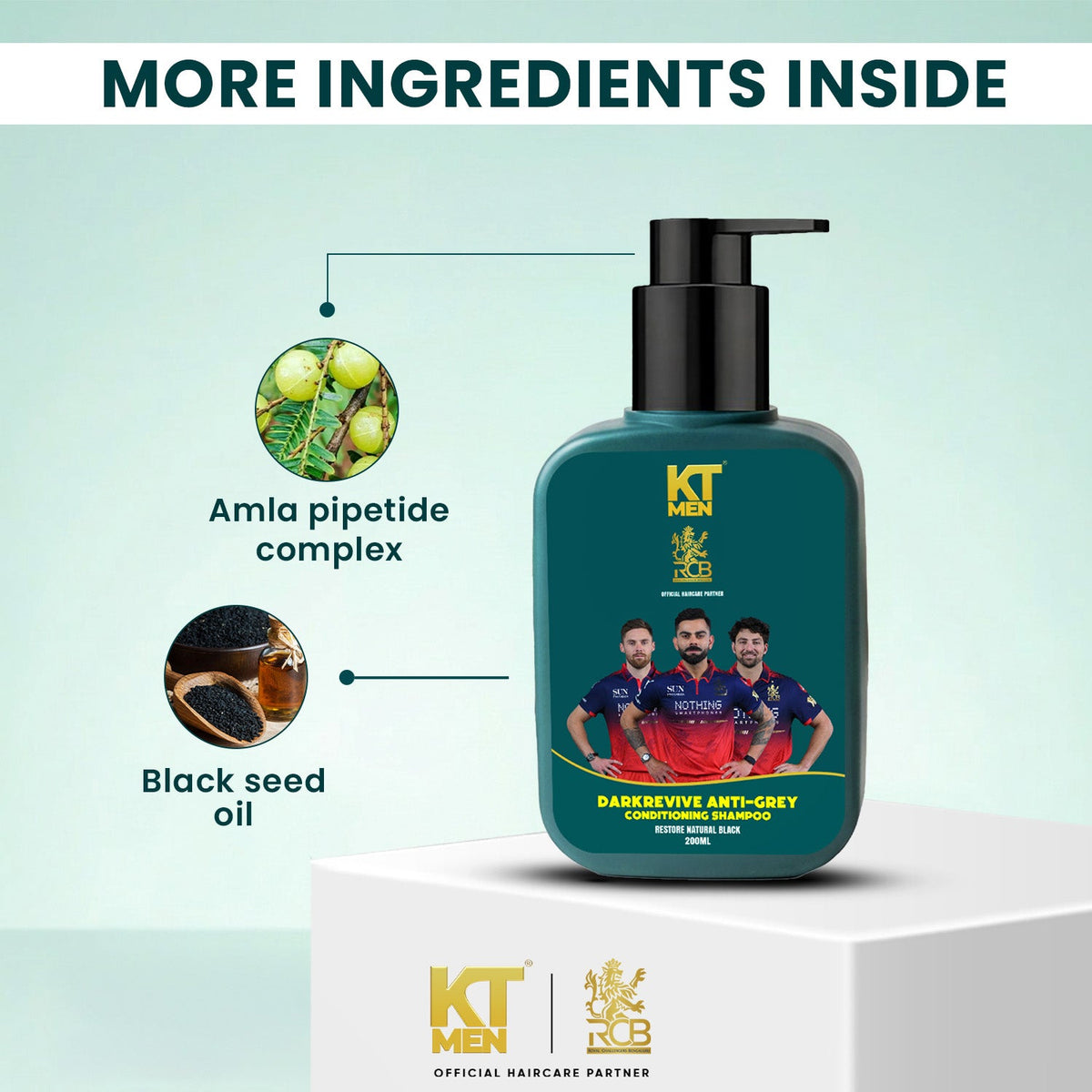 KT Men DarkRevive Anti-Grey Shampoo Key Ingredients - Amla Pipetide Complex and Black Seed Oil for Natural Hair Pigmentation and Grey Hair Reversal for Men