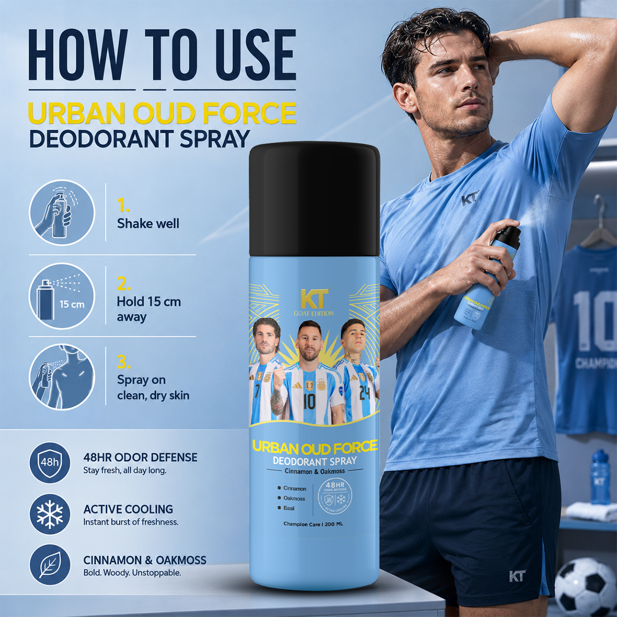 KT GOAT Edition Urban Oud Force Deodorant Spray for Men | 48HR Freshness | 200ml