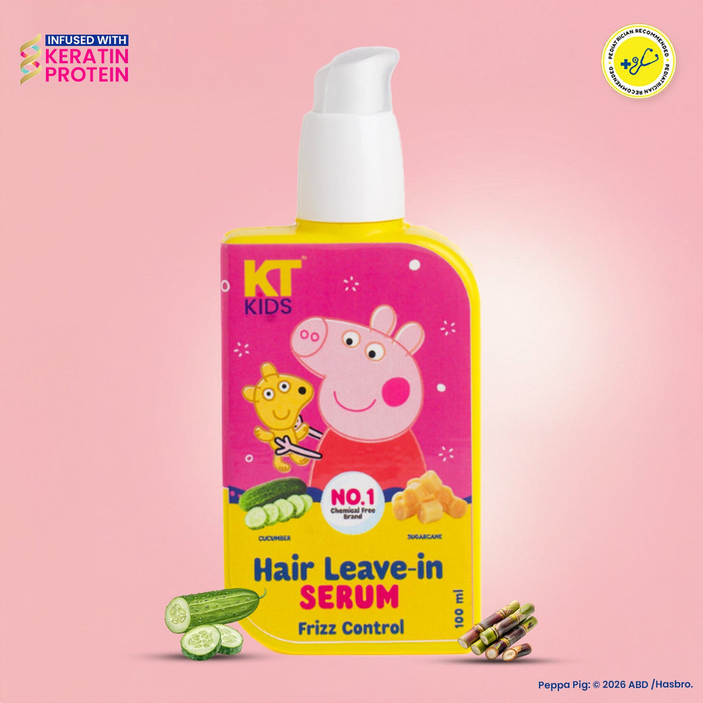 KT Kids Peppa Pig Hair Leave-In Serum 100ml - Frizz Control Kids Hair Serum with Keratin Protein and Cucumber Extract, Chemical Free Formula for Children