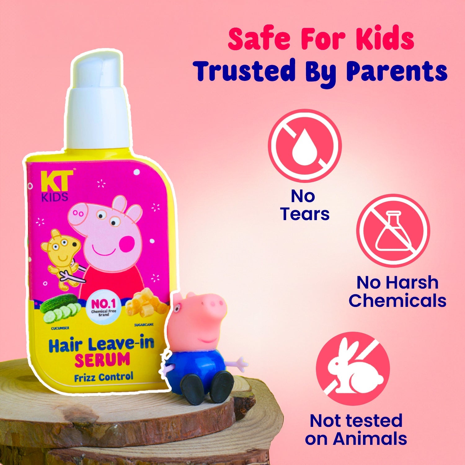 KT Kids Peppa Pig Hair Leave-In Serum - Safe For Kids Trusted By Parents, No Tears No Harsh Chemicals and Cruelty Free Kids Hair Care Product