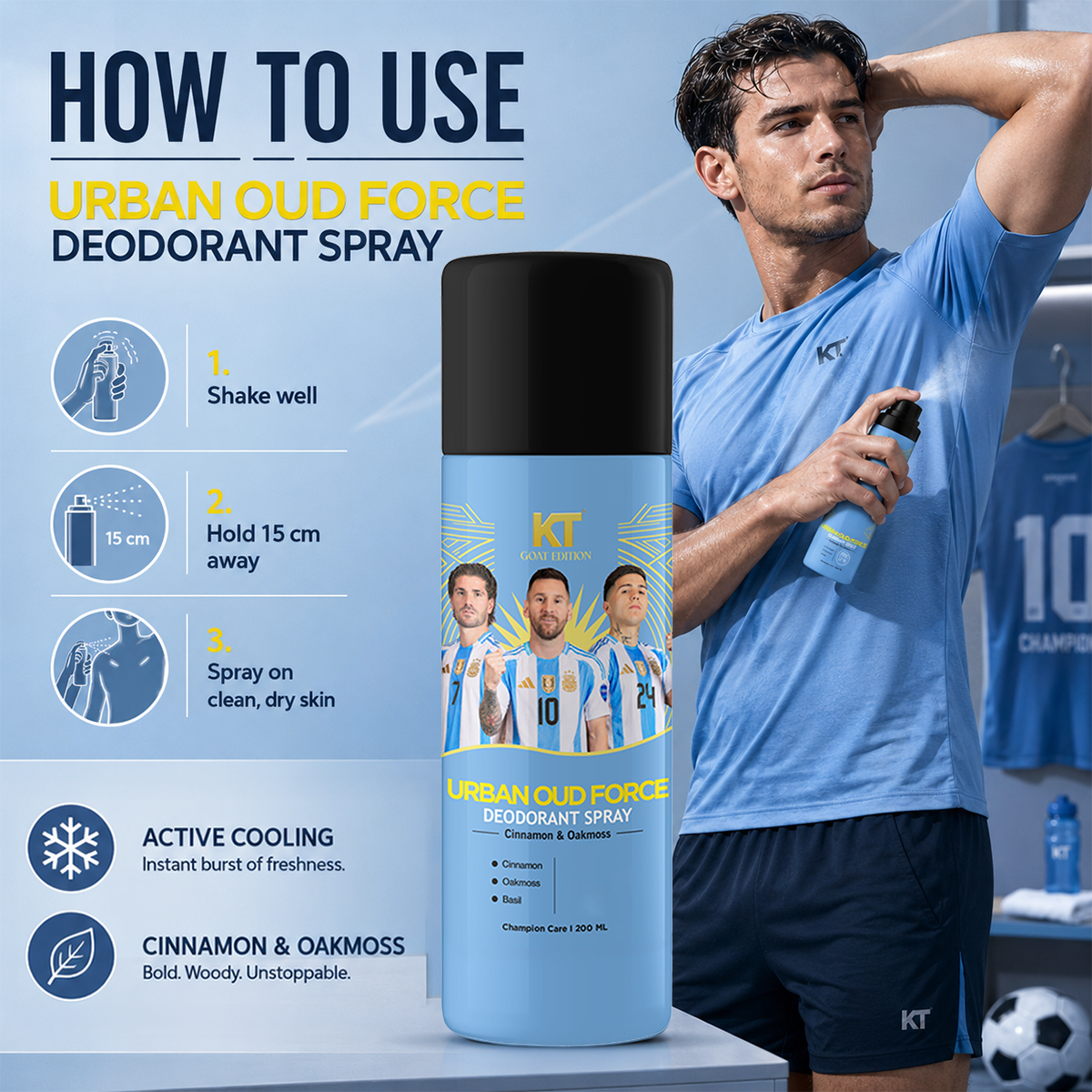 KT GOAT Edition Urban Oud Force Deodorant Spray for Men | 12HR Freshness | 200ml