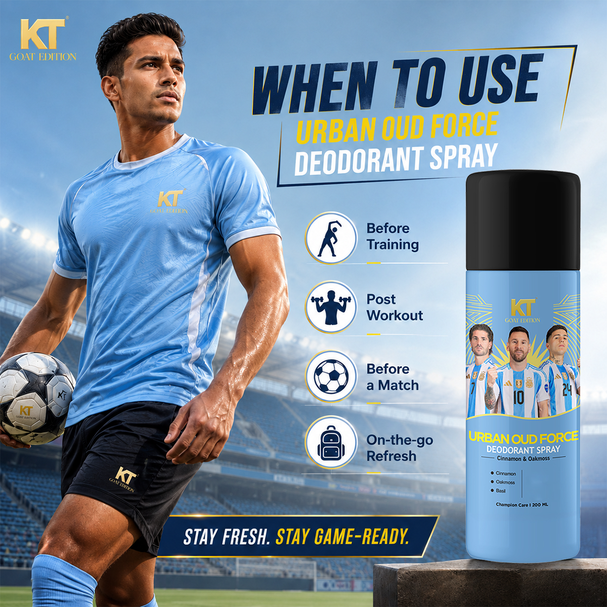 KT GOAT Edition Urban Oud Force Deodorant Spray for Men | 12HR Freshness | 200ml