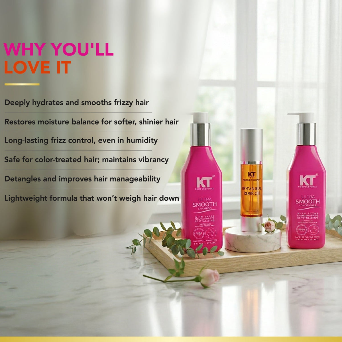 Ultra Smooth Shampoo & Conditioner + Botanical Rose Oil Serum
