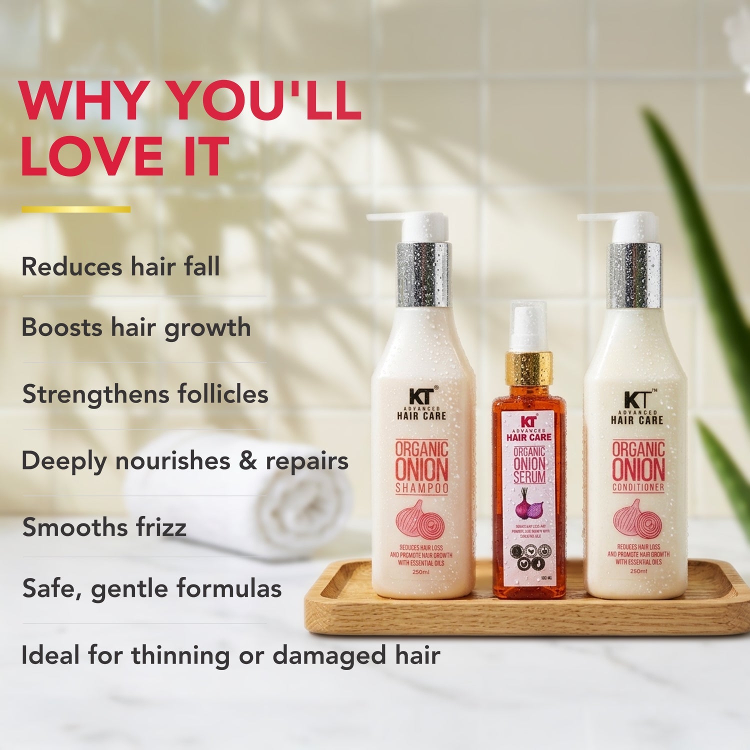 Onion Shampoo, Conditioner & Serum Set | 3-Step Hair Fall Routine