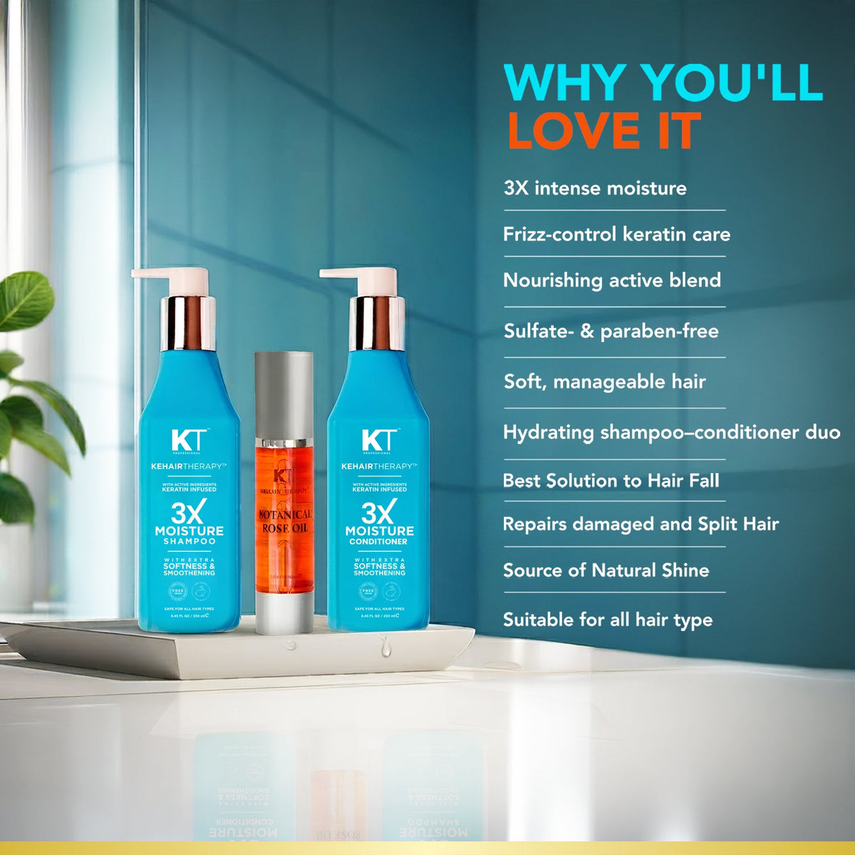 3X Moisture Shampoo & Conditioner + Botanical Rose Oil