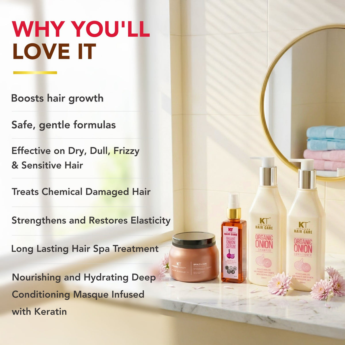 Organic Onion Shampoo & Conditioner 250ml + Onion Serum 100ml + Brazilian Silk Masque 500ml