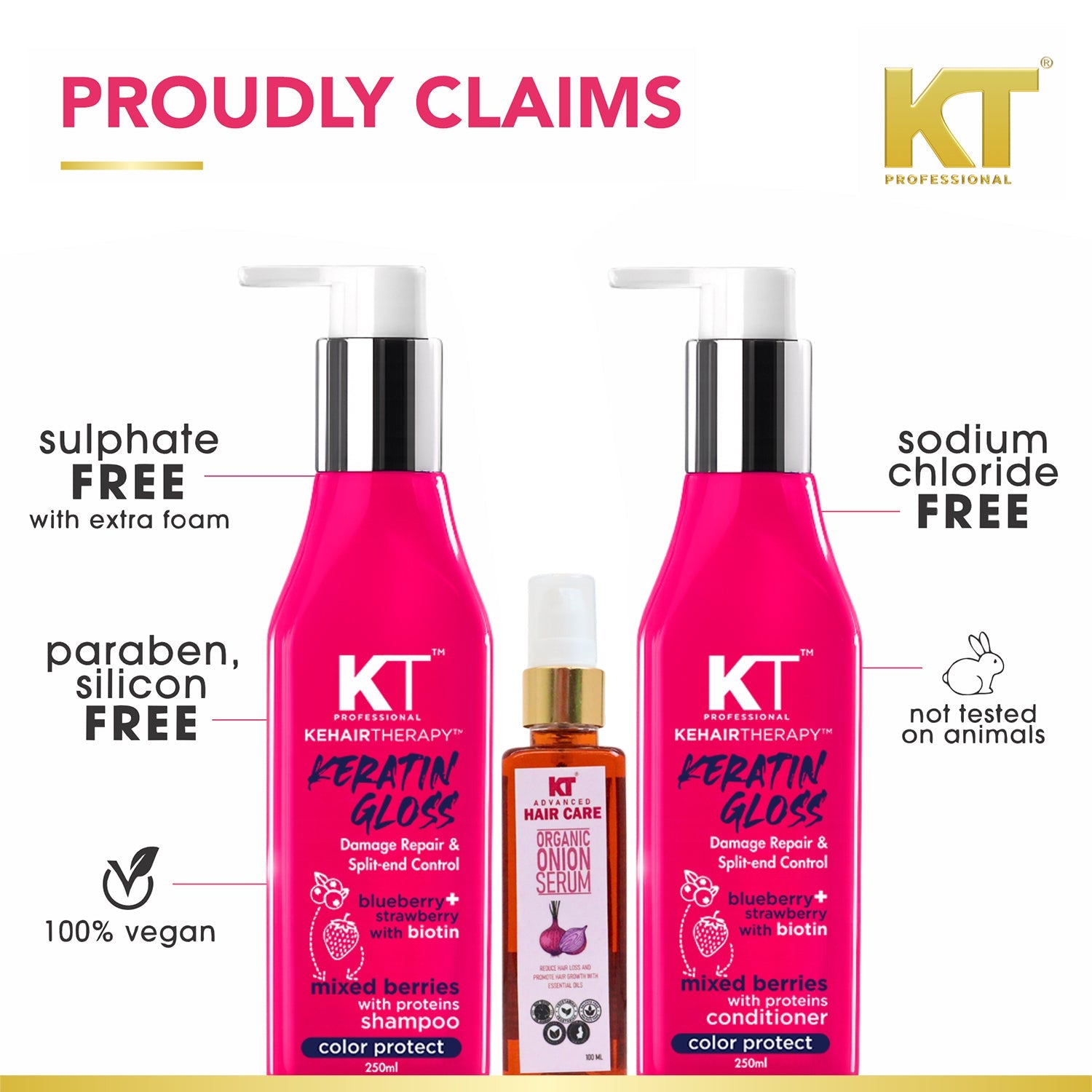 Keratin Shampoo, Conditioner & Onion Serum Set | 3-Step Hair Repair