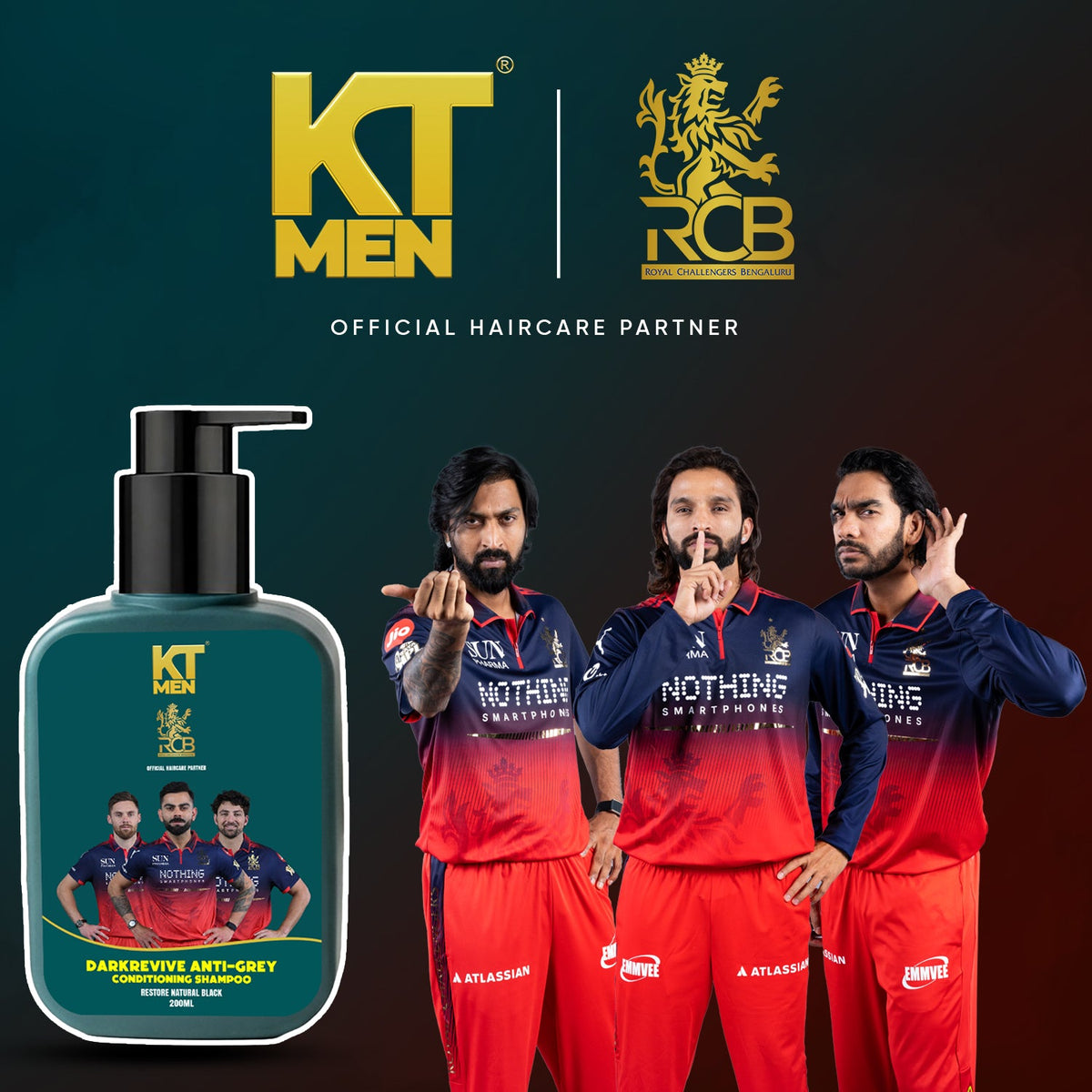 KT Men DarkRevive Anti-Grey Conditioning Shampoo 200ml - Official Haircare Partner of RCB Royal Challengers Bangalore,