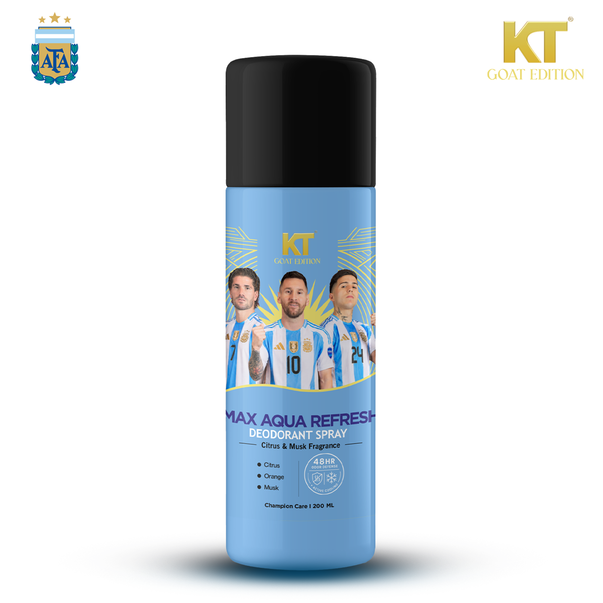 KT GOAT Edition Max Aqua Refresh Deodorant Spray | Citrus & Musk Fragrance | 48Hr Odor Defense | Long Lasting Freshness | 200ml