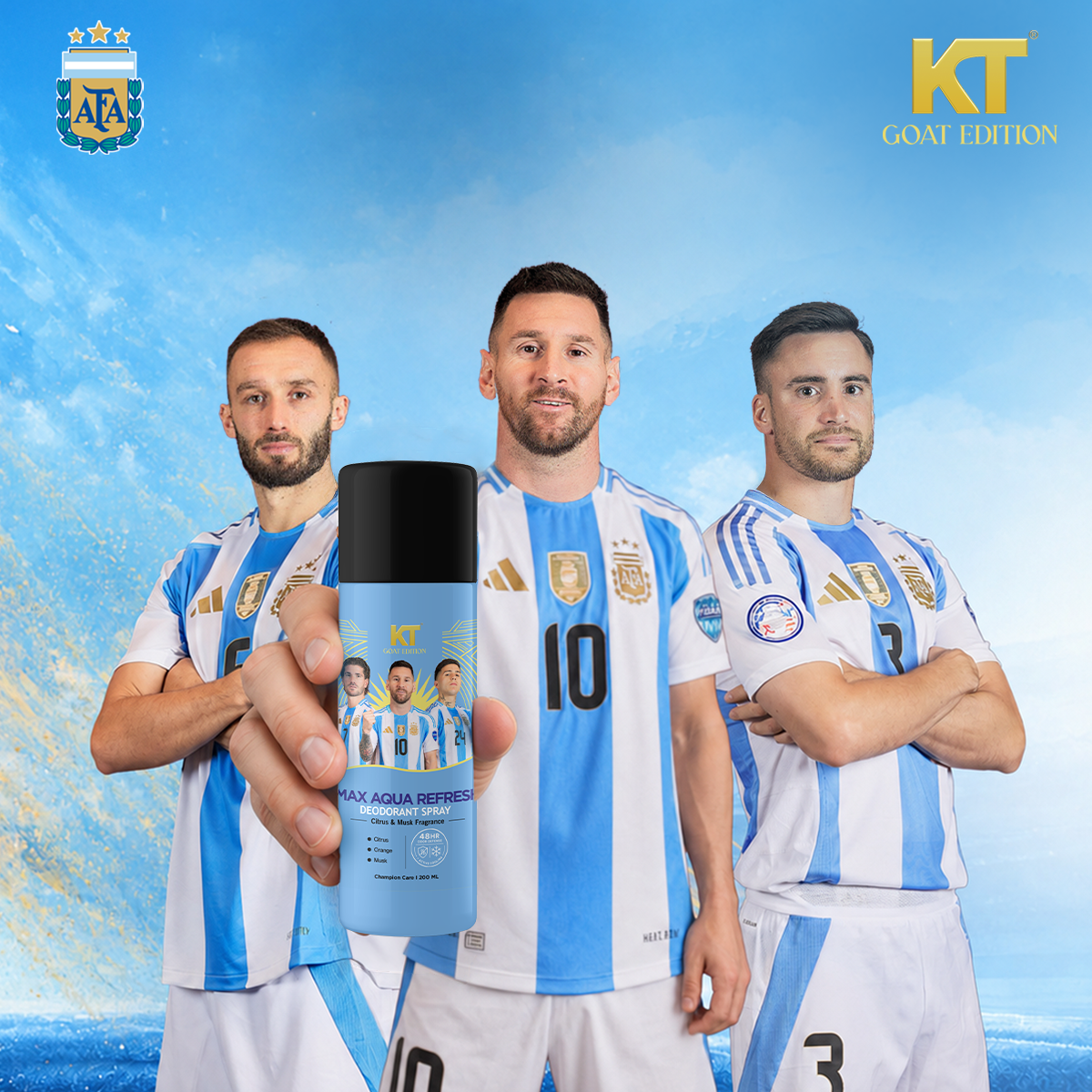 KT GOAT Edition Max Aqua Refresh Deodorant Spray | Citrus & Musk Fragrance | 48Hr Odor Defense | Long Lasting Freshness | 200ml