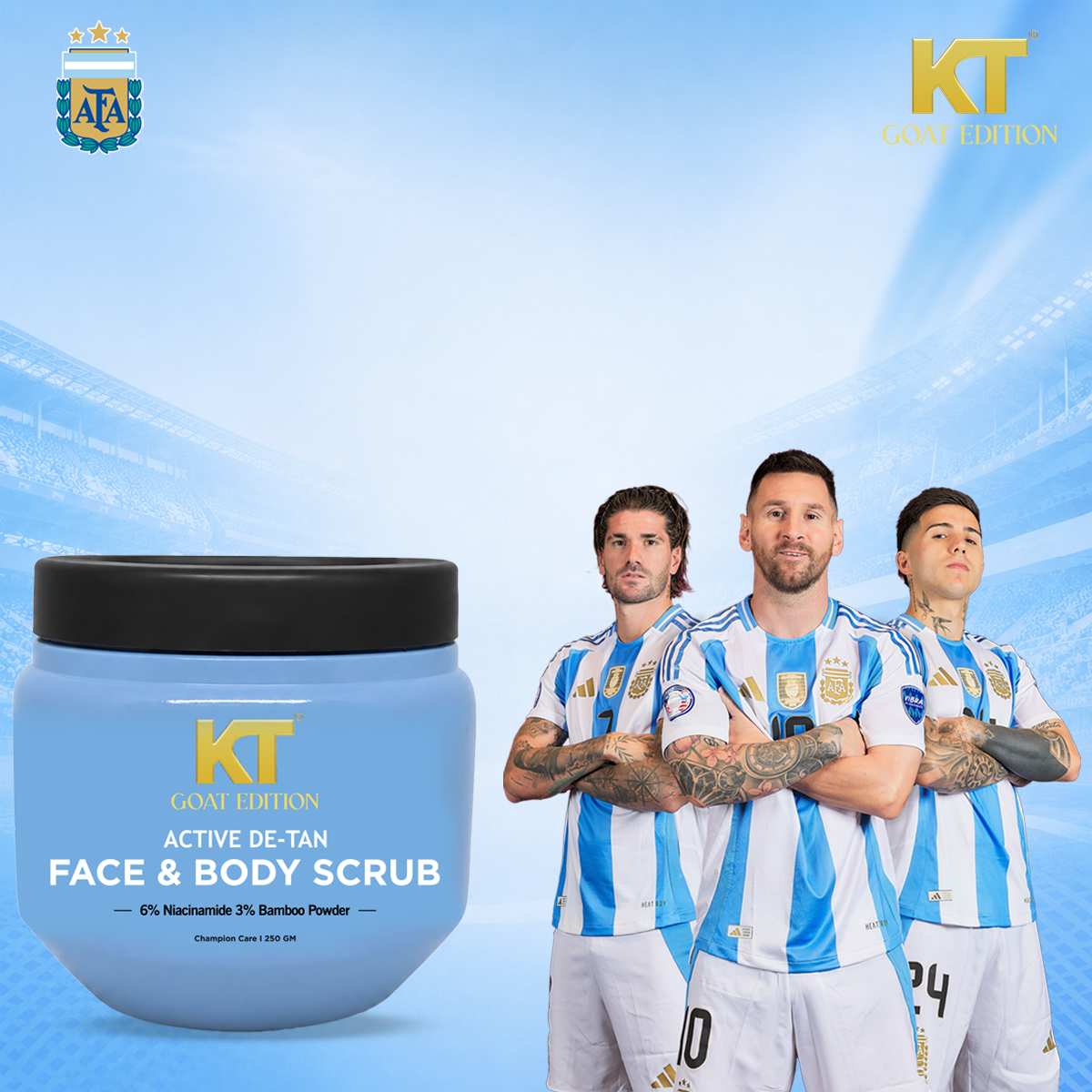 KT GOAT Edition Active De-Tan Face & Body Scrub – Removes Tan & Deep Cleans Dead Skin (250 GM)
