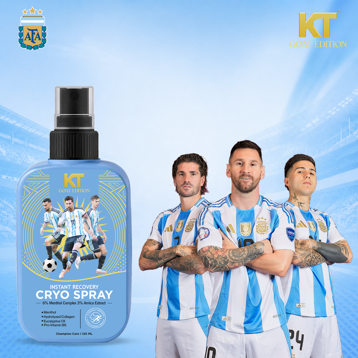 KT GOAT Edition Instant Recovery Cryo Spray – Instant Cooling Relief For Tired Muscles (120 ML)