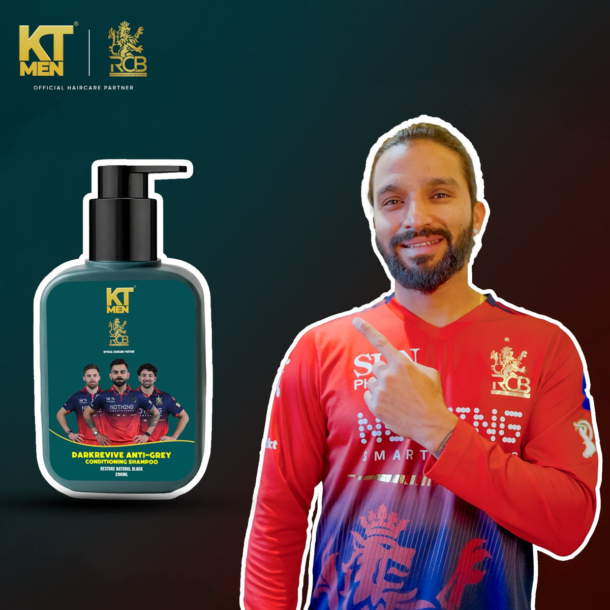 KT Men DarkRevive Anti-Grey Conditioning Shampoo Endorsed by RCB Cricketer - Official Royal Challengers Bangalore Haircare Partner, Anti Grey Hair Treatment for Men