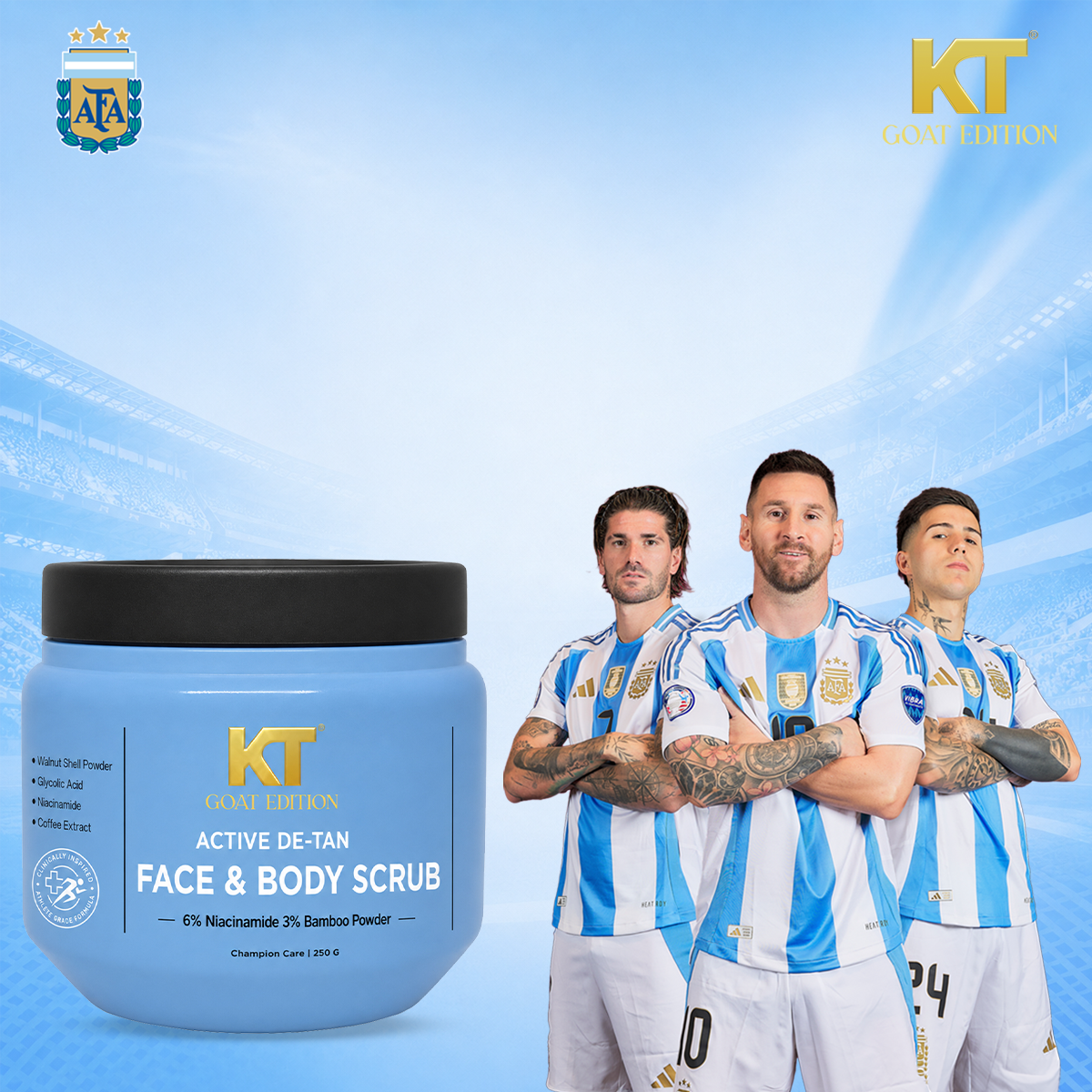 KT GOAT Edition Active De-Tan Face & Body Scrub – Removes Tan & Deep Cleans Dead Skin (250 GM)