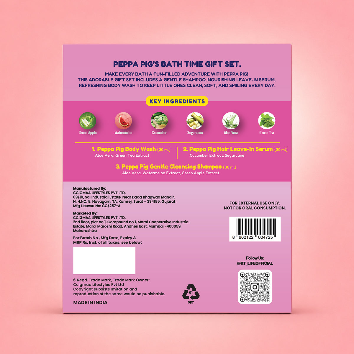 KT Kids x Peppa Pig Bath Time Gift Set | Shampoo, Body Wash & Hair Leave-In Serum