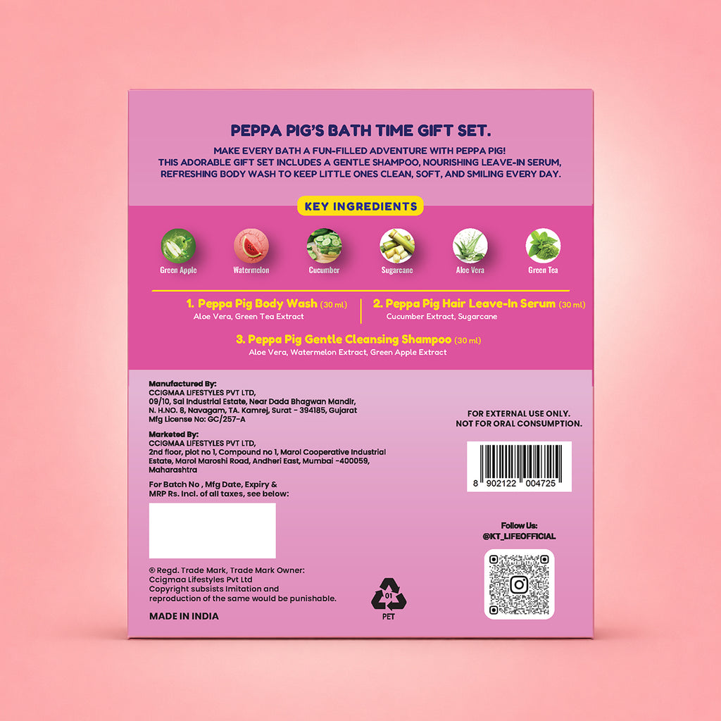 KT Kids x Peppa Pig Bath Time Gift Set | Shampoo, Body Wash & Hair Leave-In Serum