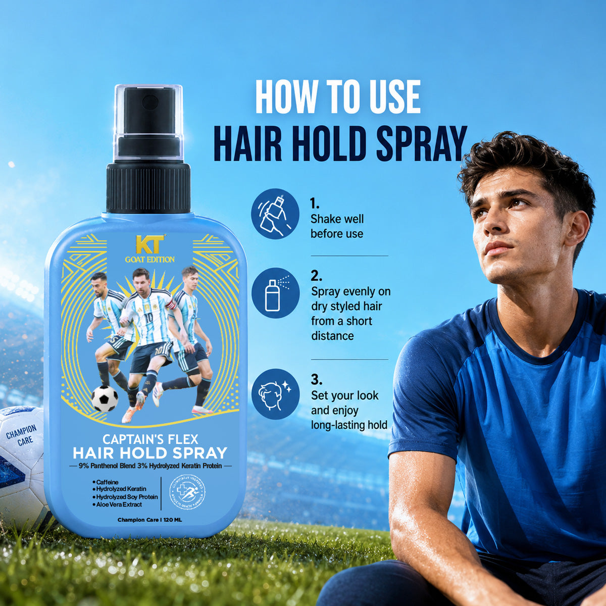 KT GOAT Edition Captain’s Flex Hair Hold Spray – Strong Flexible Hold Without Flakes (120 ML)