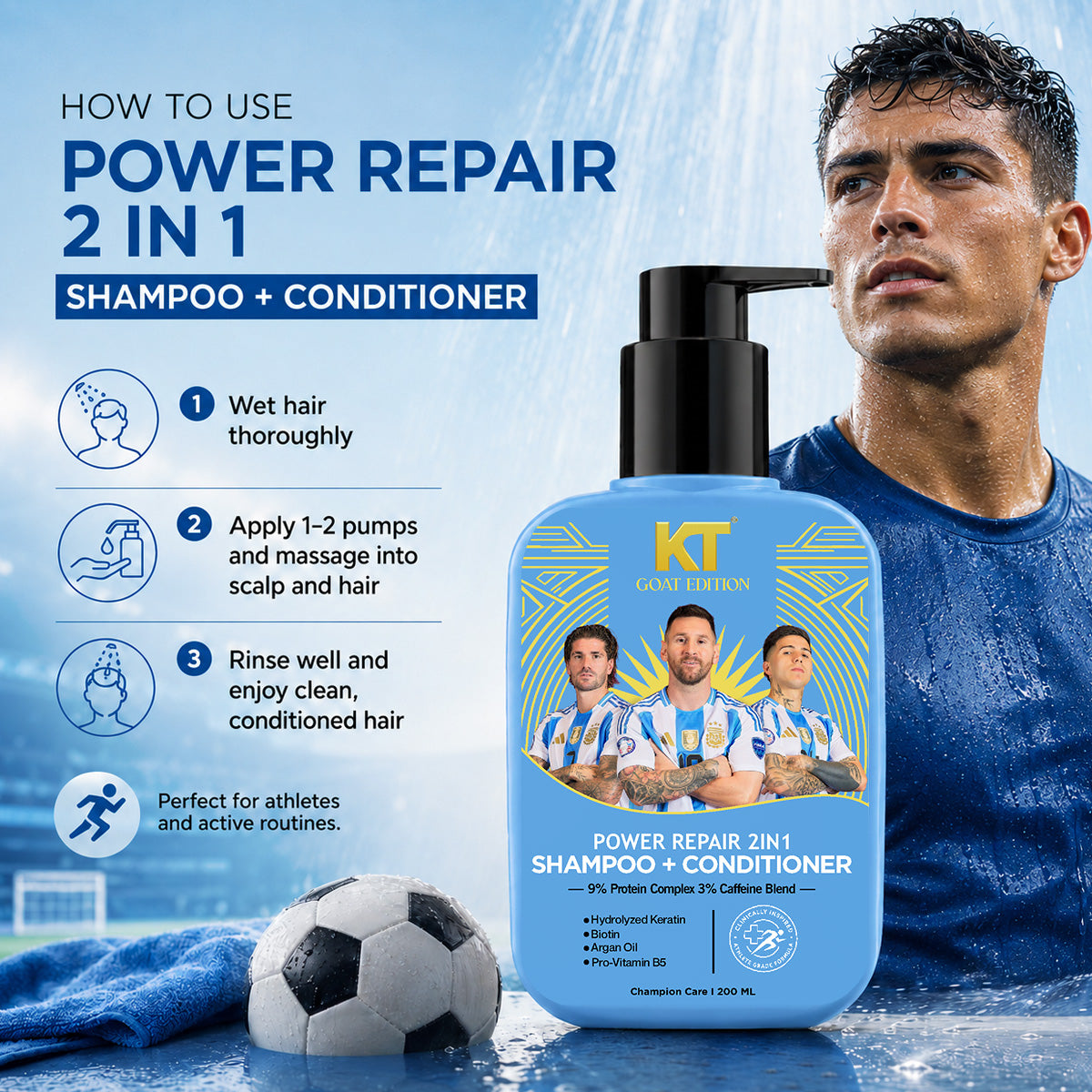 KT GOAT Edition Power Repair 2-in-1 Shampoo + Conditioner – Repairs Damaged Hair & Reduces Hair Fall (200 ML)