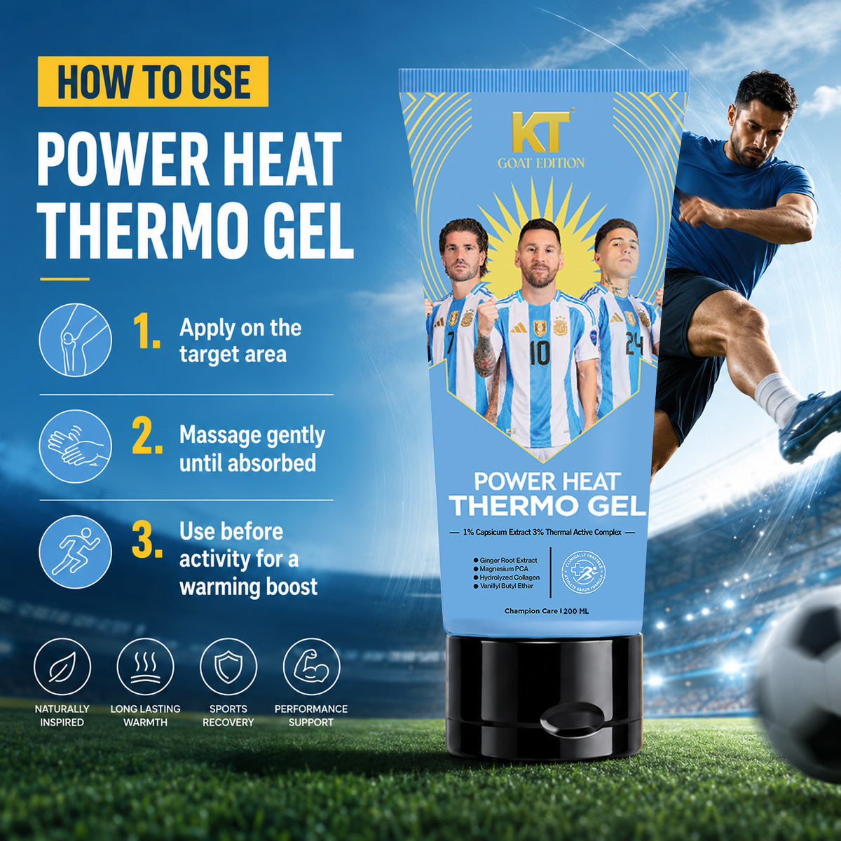 KT GOAT Edition Power Heat Thermo Gel – Warm-Up Recovery For Stiff Muscles (200 GM)