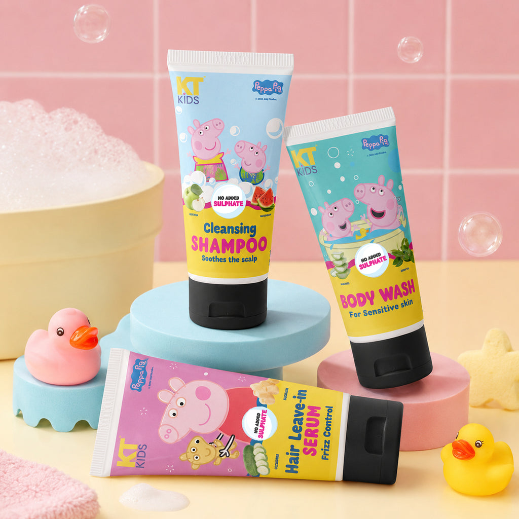 KT Kids x Peppa Pig Bath Time Gift Set | Shampoo, Body Wash & Hair Leave-In Serum