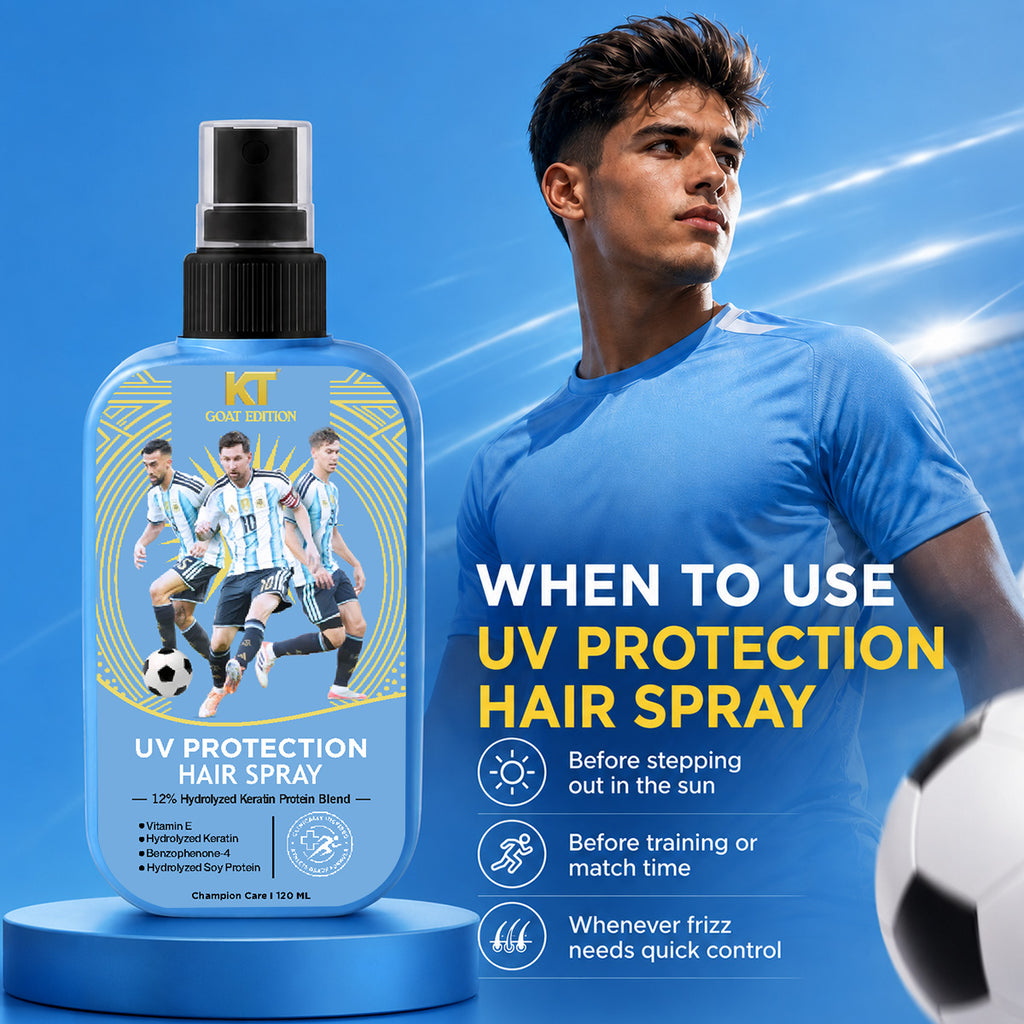 KT GOAT Edition UV Protection Hairspray For Frizzy Hair – Protects Hair From Heat, UV & Styling Damage (120 ML)
