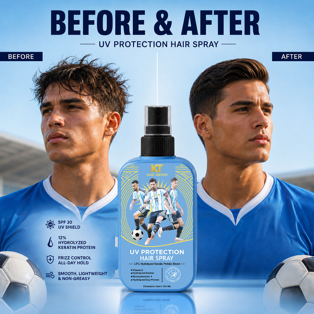 KT GOAT Edition UV Protection Hairspray For Frizzy Hair – Protects Hair From Heat, UV & Styling Damage (120 ML)