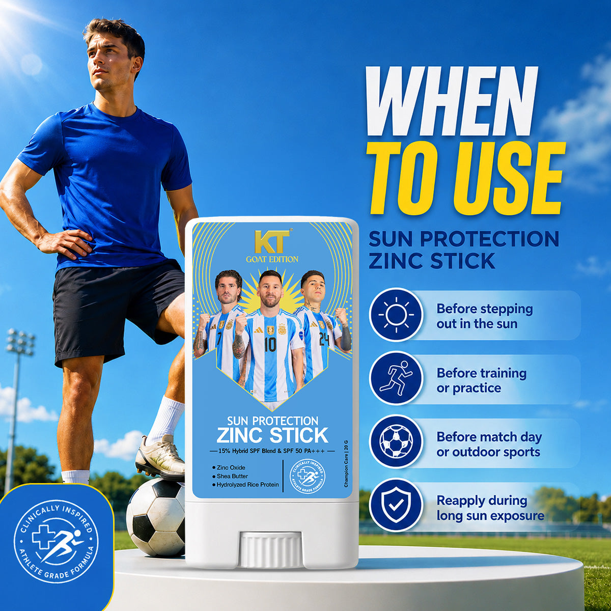 KT GOAT Edition Active Defense Zincstick – Protects Skin From Sun, Sweat & Sports Damage (25 GM)