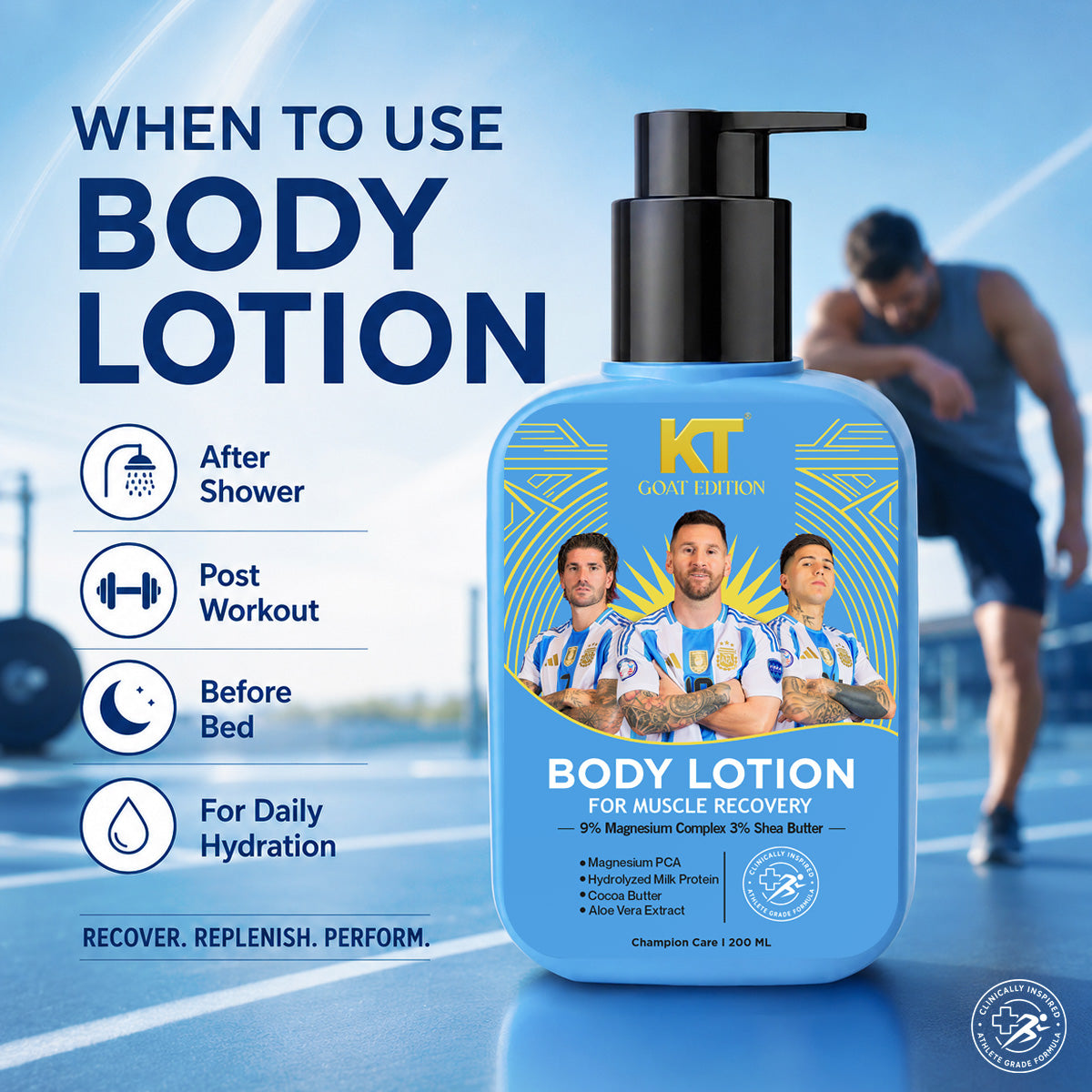 KT GOAT Edition Body Lotion For Muscle Recovery – Deep Hydration For Muscle Recovery (200 ML)