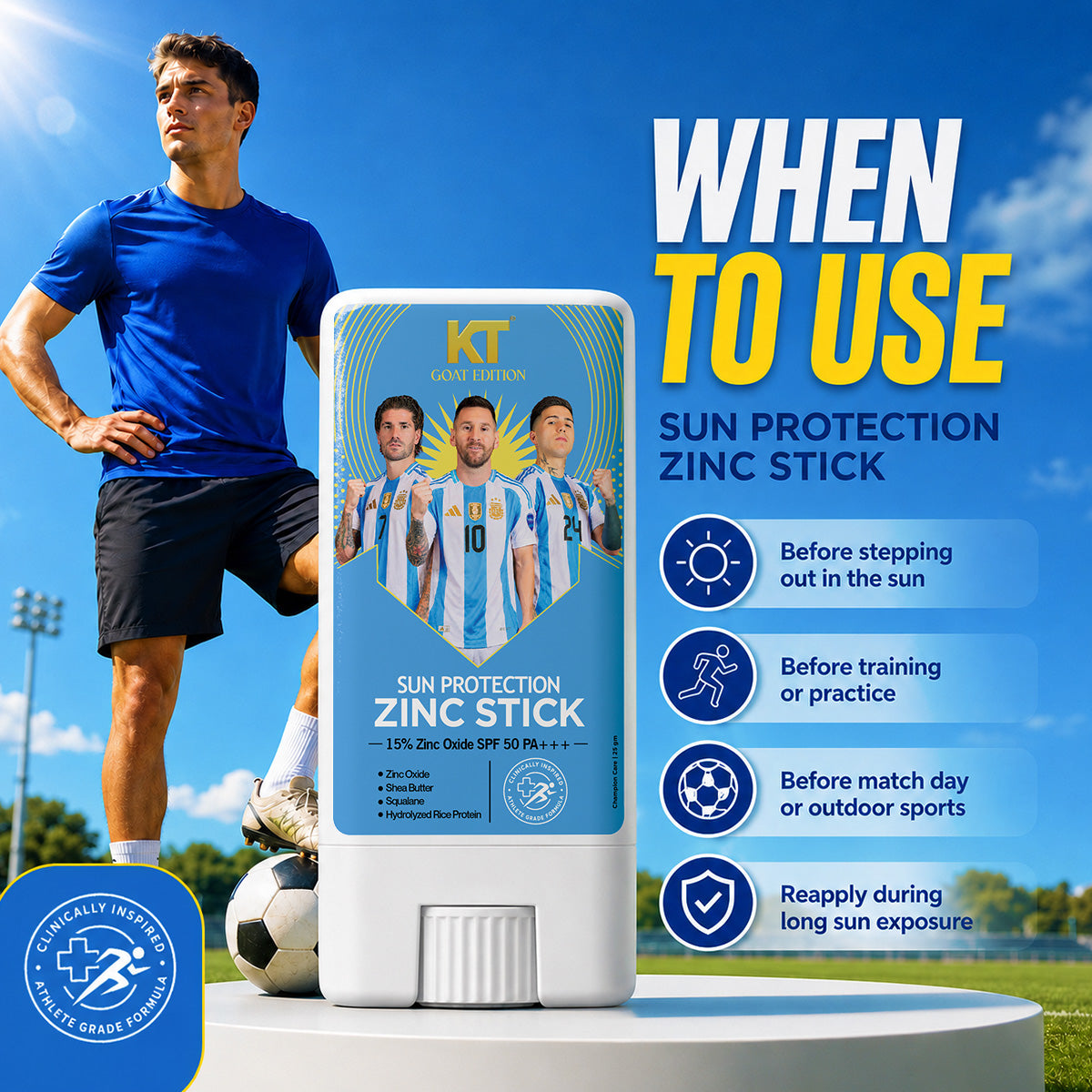 KT GOAT Edition Active Defense Zincstick – Protects Skin From Sun, Sweat & Sports Damage (25 GM)