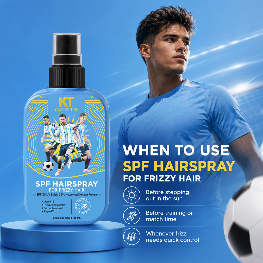 KT GOAT Edition SPF Hairspray For Frizzy Hair – Protects Hair From Heat, UV & Styling Damage (120 ML)
