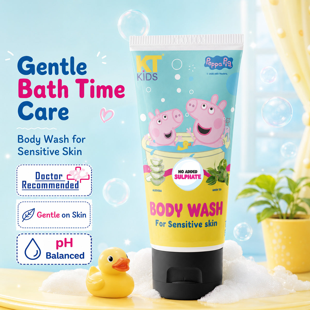 KT Kids x Peppa Pig Bath Time Gift Set | Shampoo, Body Wash & Hair Leave-In Serum