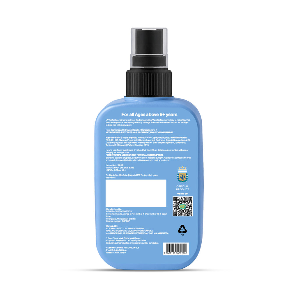 KT GOAT Edition UV Protection Hairspray For Frizzy Hair – Protects Hair From Heat, UV & Styling Damage (120 ML)