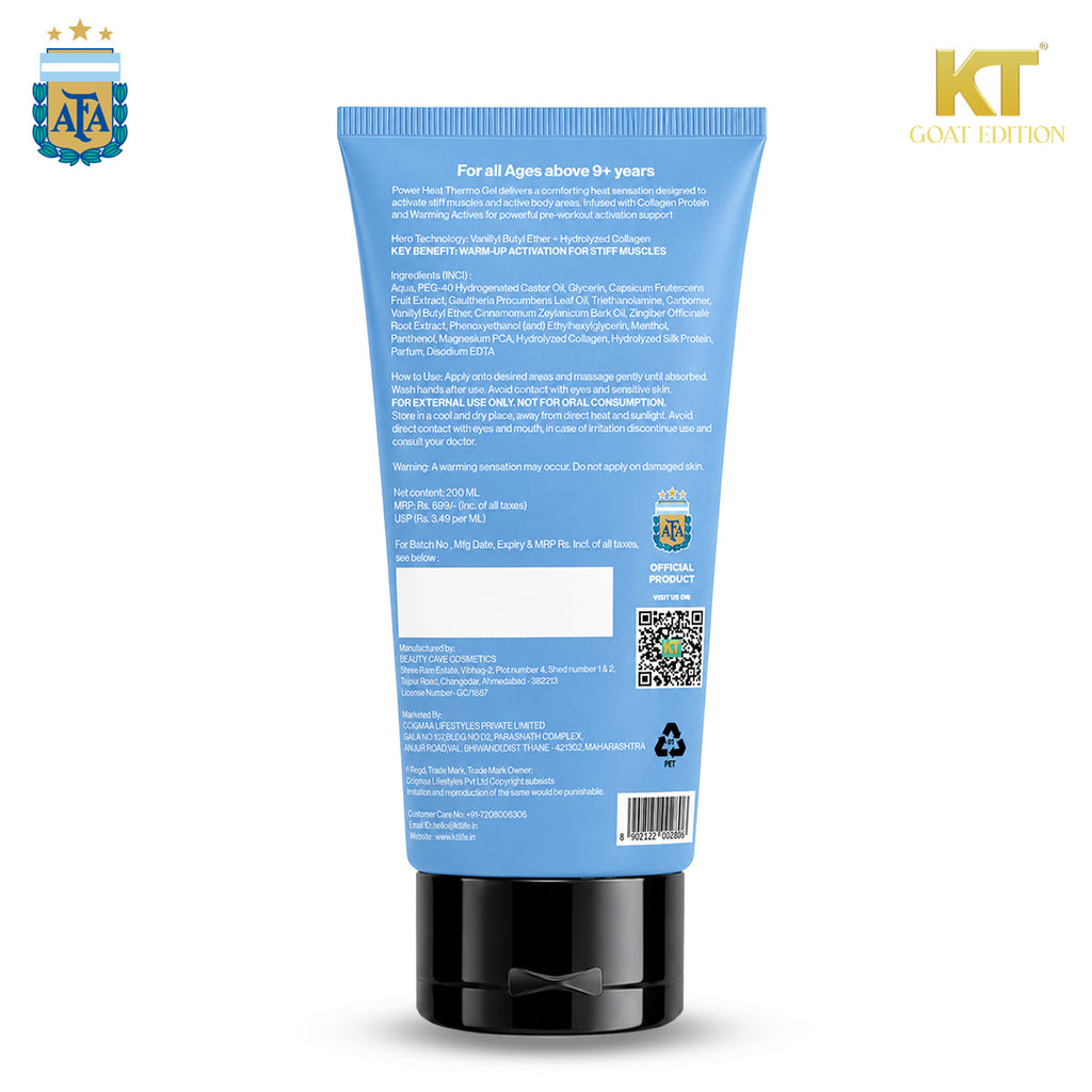 KT GOAT Edition Power Heat Thermo Gel – Warm-Up Recovery For Stiff Muscles (200 GM)