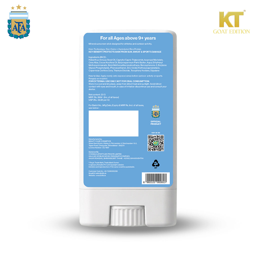KT GOAT Edition Active Defense Zincstick – Protects Skin From Sun, Sweat & Sports Damage (25 GM)