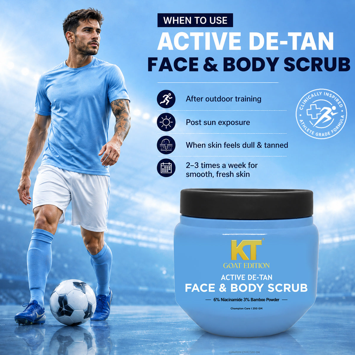 KT GOAT Edition Active De-Tan Face & Body Scrub – Removes Tan & Deep Cleans Dead Skin (250 GM)