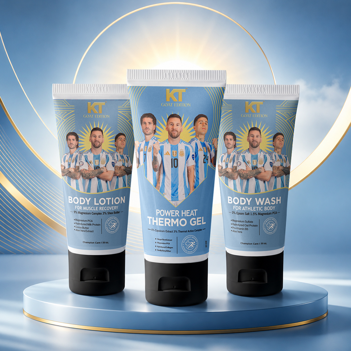 KT GOAT Edition Athletic Recovery Gift Set | Thermo Gel, Body Wash & Body Lotion