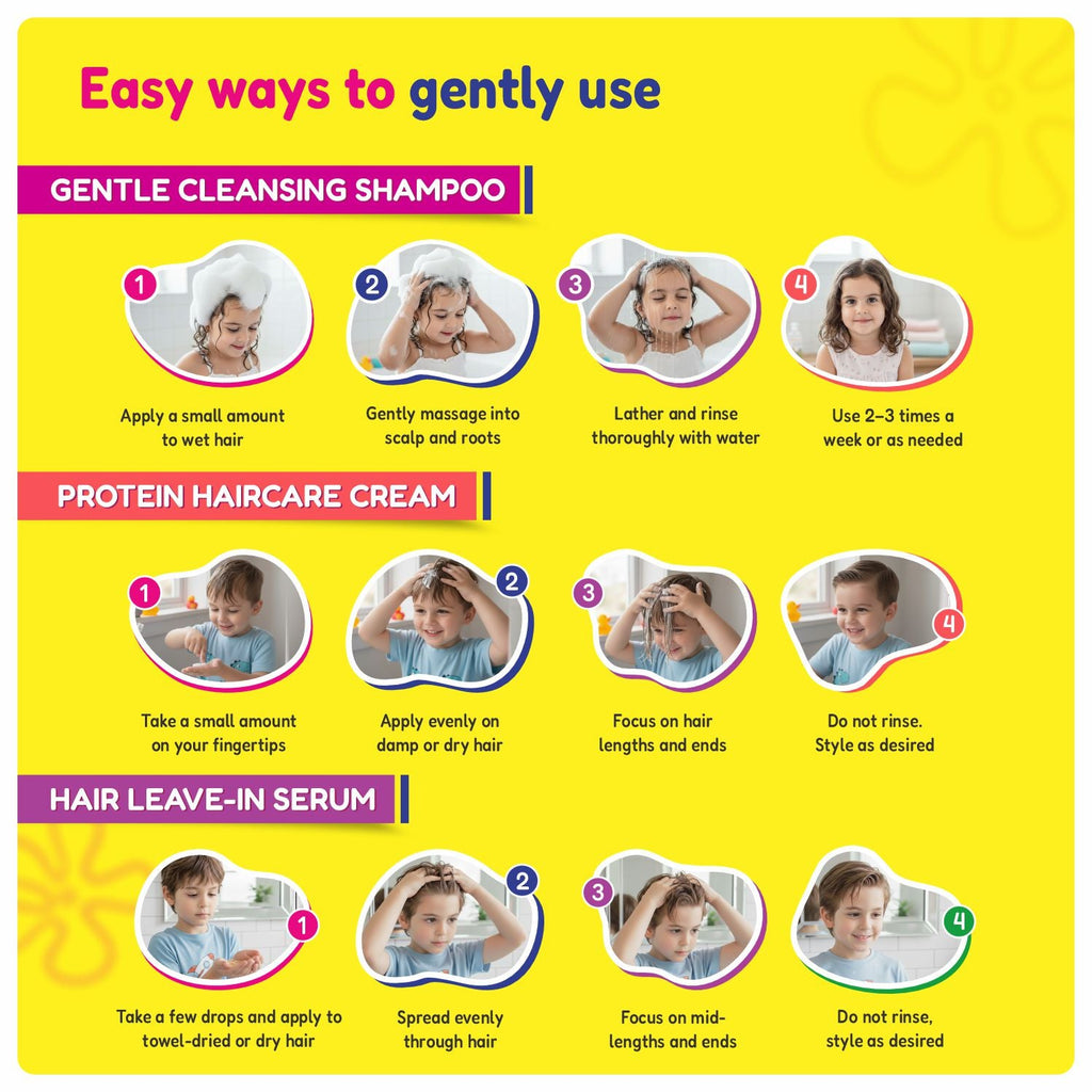 Haircare Trio Combo | Gentle Cleansing Shampoo Girls  Age 3-7 yrs + Conditioner / Protein Haircare Cream + Hair Leave-In Serum