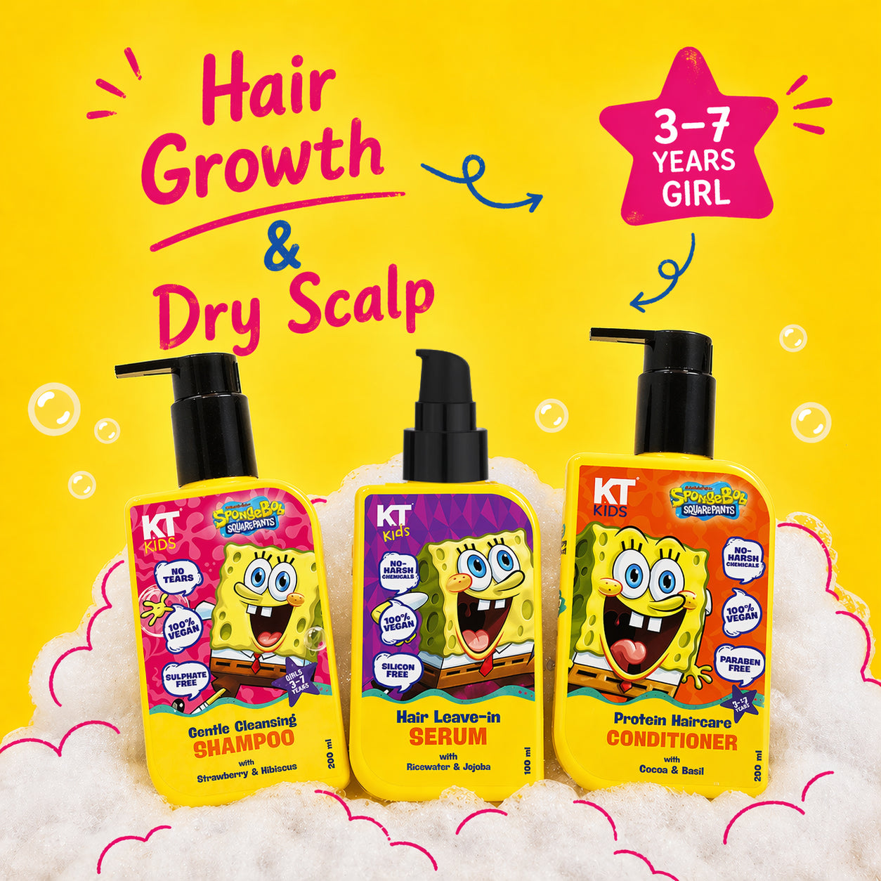 Haircare Trio Combo | Gentle Cleansing Shampoo Girls  Age 3-7 yrs + Conditioner / Protein Haircare Cream + Hair Leave-In Serum