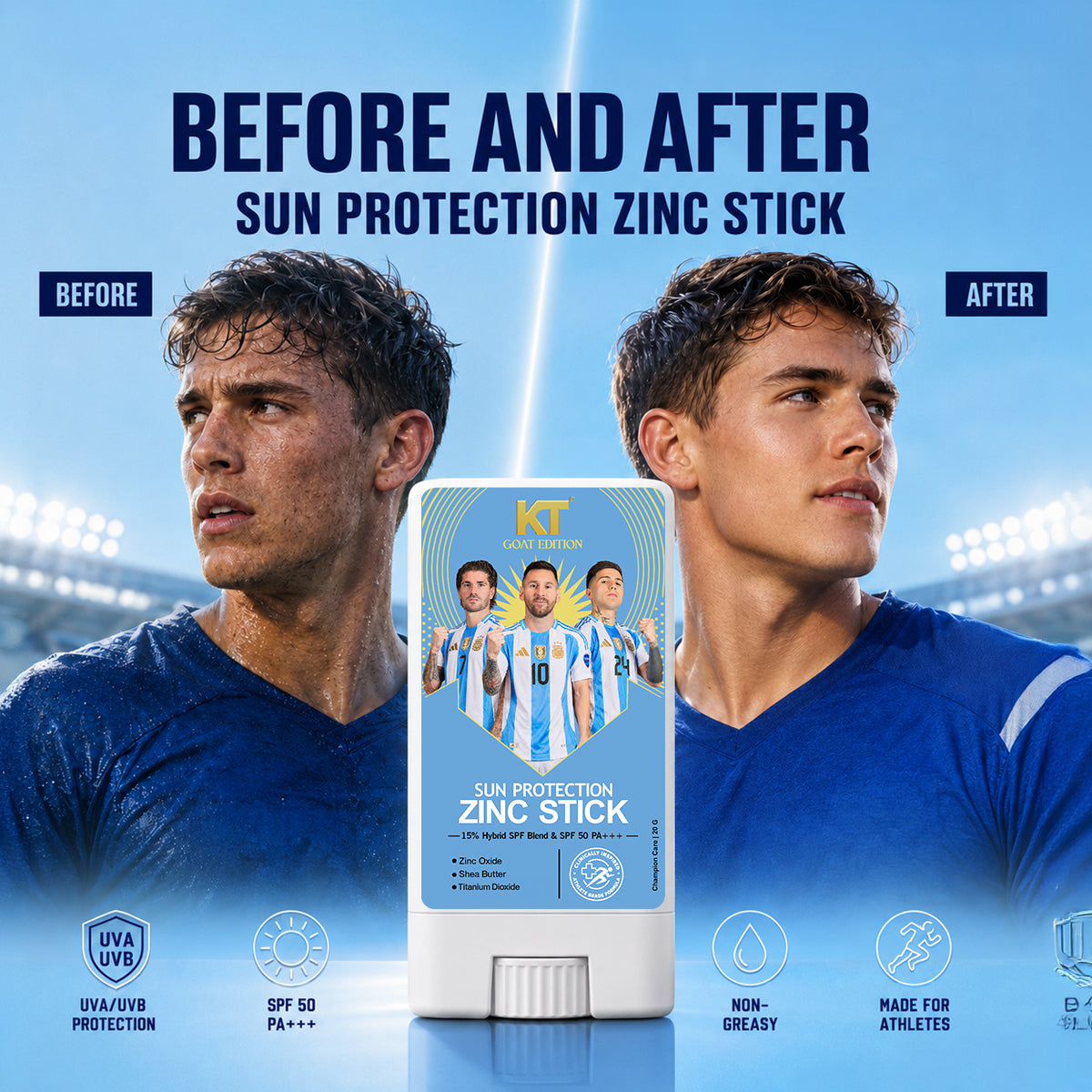 KT GOAT Edition Sun Protection Zincstick – Protects Skin From Sun, Sweat & Sports Damage (25 GM)